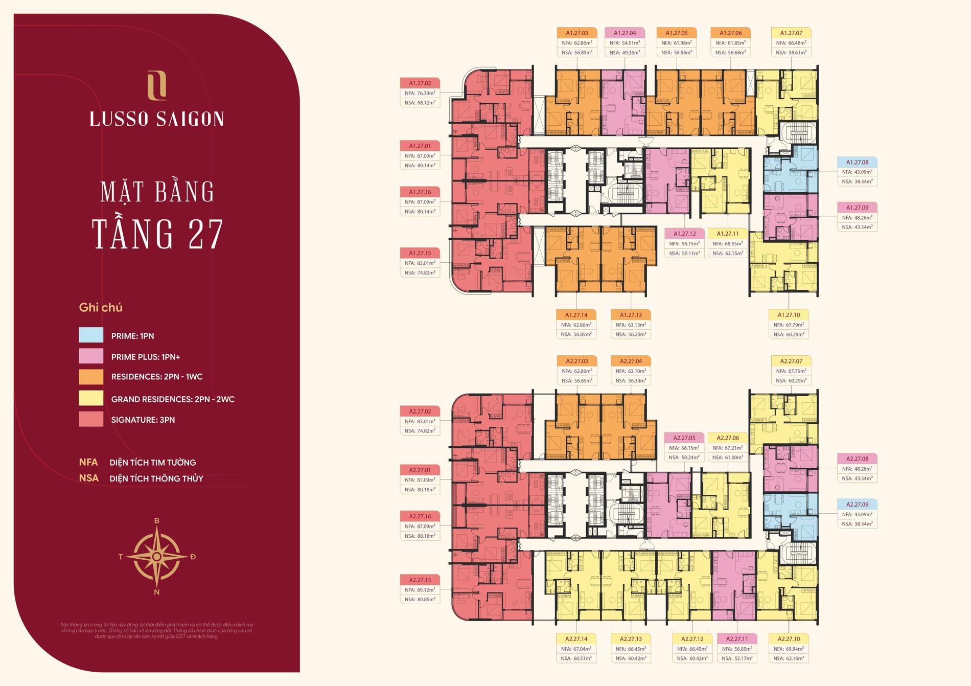 Mặt bằng tầng 27 Lusso Saigon