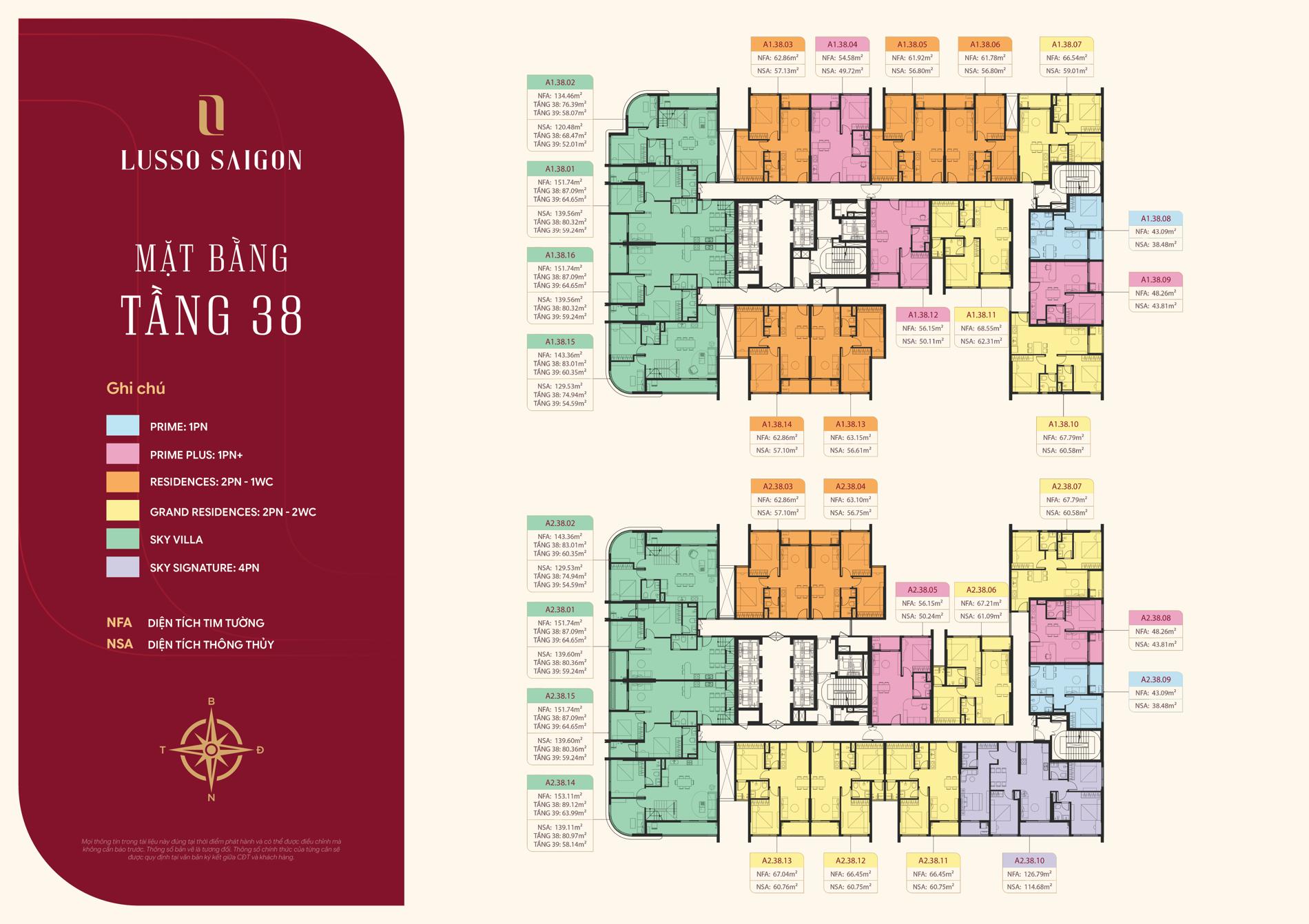 Mặt bằng tầng 38 Lusso Saigon