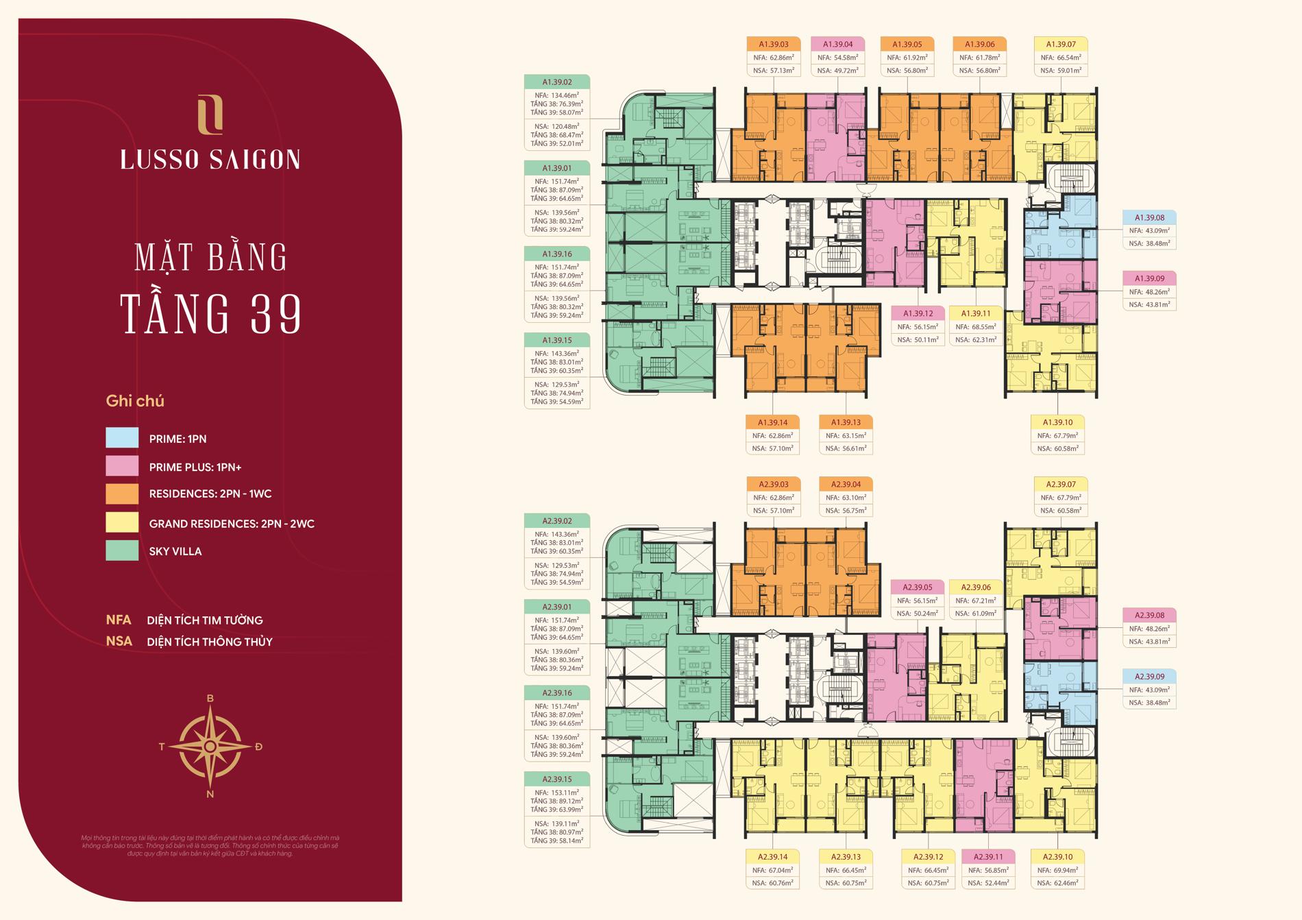 Mặt bằng tầng 39 Lusso Saigon